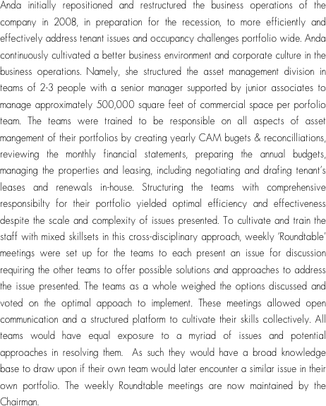 Anda initially repositioned and restructured